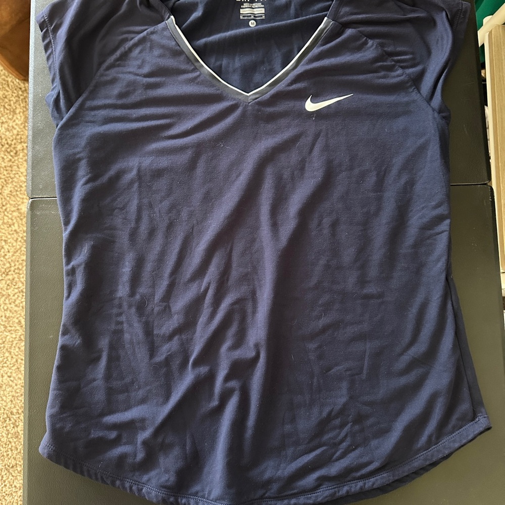 Nike Women's Navy Blue V-Neck Top